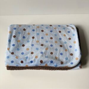 Just Born Brown Blue Tan Polka Dot Circle Baby Blanket Sherpa 30x40"